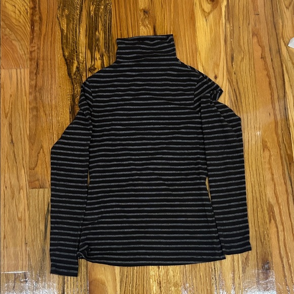 Theory Brown and White Striped Turtleneck Sweater - Picture 1 of 5